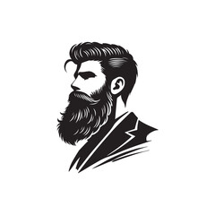 Black Color Bearded Man silhouette design Vector Illustration, Solid White Background 20.eps