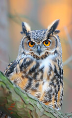 Owl in a forest, cinematic wildlife scene with realistic details.