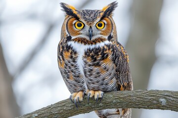 A majestic owl perched on a tree branch. Generative AI