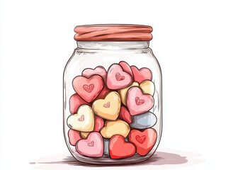 jar filled with colorful heart shaped candies, perfect for love