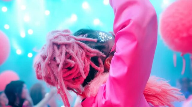 Excited raver immersed in psychedelic underground rave atmosphere