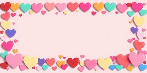 Colorful Hearts Frame, Pink Background