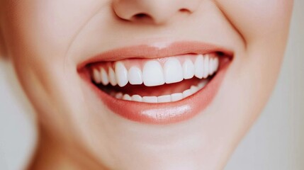 Obraz premium Young Woman with Perfectly Healthy Teeth and Bright Smile, Symbolizing Oral Care and Dentistry in a Dental Clinic Setting