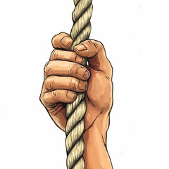  flat A close-up of a hand gripping a climbing rope. vector