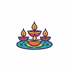 An indian serene moment of reflection with diyas flickering around. vector
