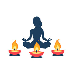  An indian serene moment of reflection with diyas flickering around. minimal vector