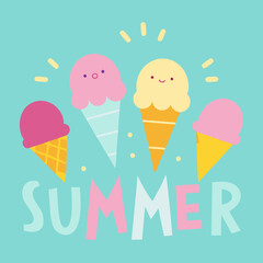 Hello Summer: Vibrant and Creative Design Featuring with ice cream cones at the corners.svg