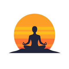  minimal flat A person meditating in front of a sunrise. flat vector