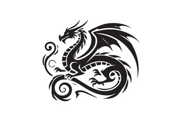 simple dragon black color vector silhouette in white background