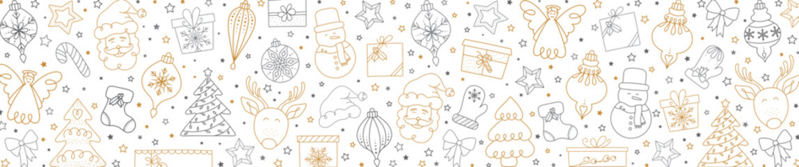 Christmas elements pattern with Santa Claus and friends. Hand drawn doddle and sketch vector illustration. © danialproject