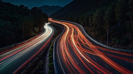 traffic on highway at night
