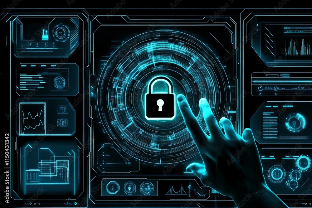 Aufkleber exploring a digital security interface with an interactive lock visualization and data analytics on 