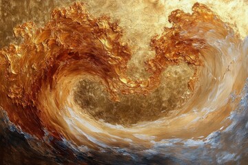 Fototapeta premium Dynamic golden waves crashing in an abstract art composition