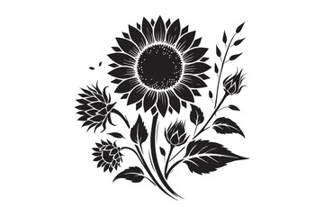 simple sunflower black color vector silhouette in white background