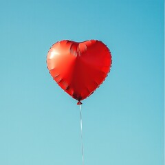 Fototapeta premium Heart-shaped red balloon, floating gently against clear blue sky, symbolizing love, romance, and joy, Valentine celebration concept