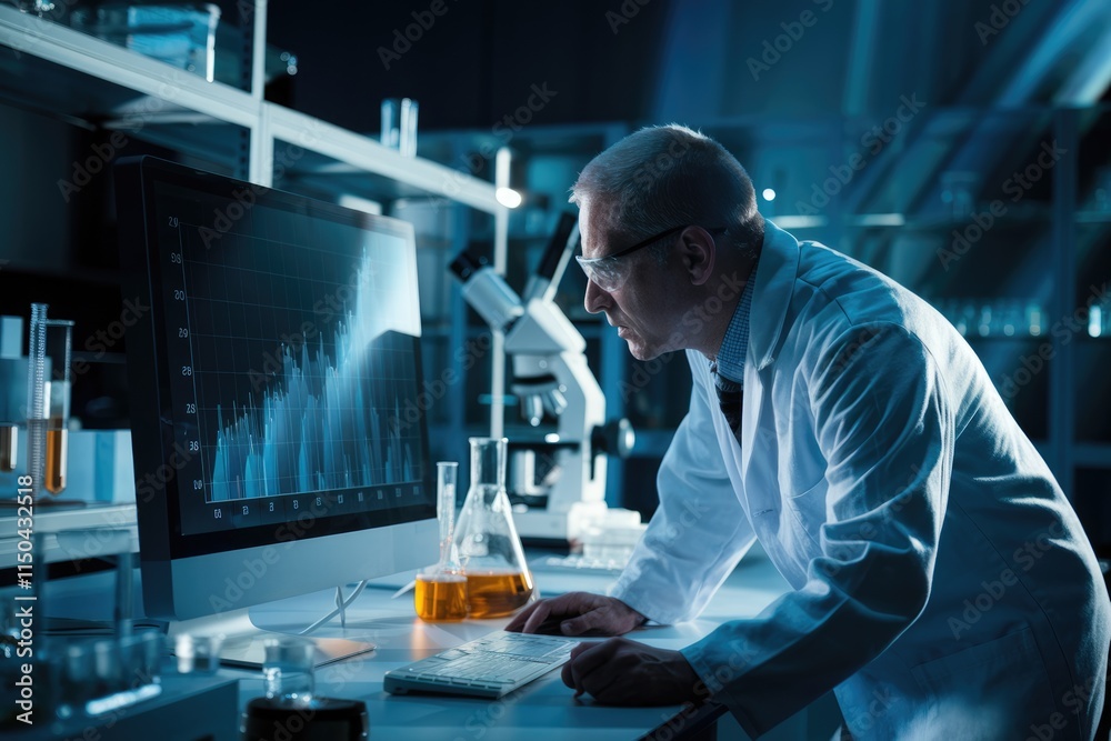 Leinwandbilder a scientist analyzes data on a computer screen in a modern laboratory setting.