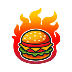 Burger logo vector illustration template simple design icon emblem with fire