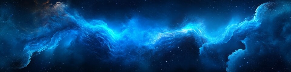 Obraz premium Exploration of a Vibrant Blue Cosmic Nebula With Swirling Clouds and Sparkling Stars Illuminating the Dark Vast Space