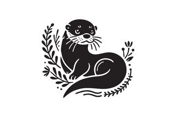 simple otter  black color silhouette in white background