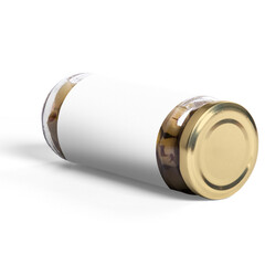 Close empty glass jar for food and canned food on white