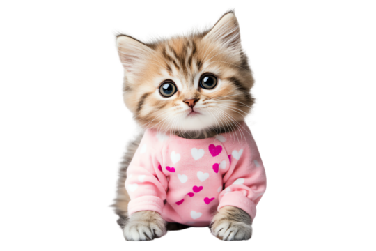 Cute kitten wearing a pink sweater and hearts. - Powered by Adobe