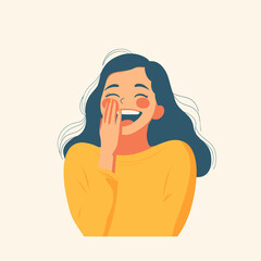  woman Laughing with hand covering mouth mischievous minimal vector