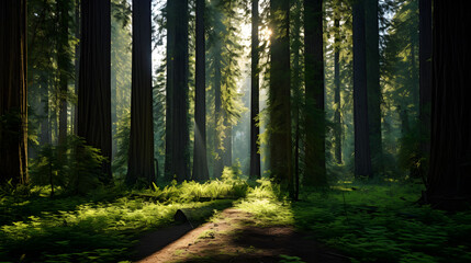 Obraz premium Majestic Cedar Forest: A Symphony of Green Shades and Sublime Tranquility