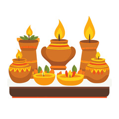  simple An indian charming display of traditional clay pots used for decoration. vector