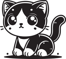 Cute kitten silhouette vector, cute kitten line art vector illustration