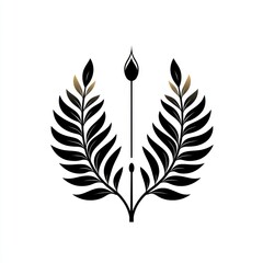 Symmetrical Black Floral Design With Central Stem