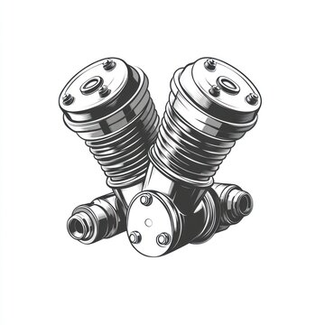 A Detailed Illustration Of A Twin Cylinder Engine