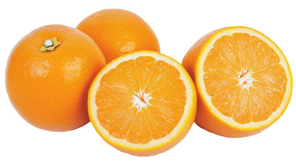 Whole and Halved Oranges on Transparent Background