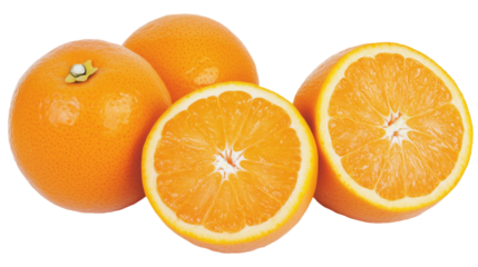 Whole and Halved Oranges on Transparent Background