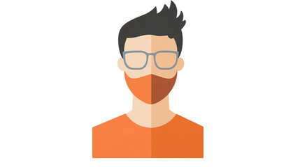 Minimalist male avatar wearing glasses and an orange mask on a transparent background