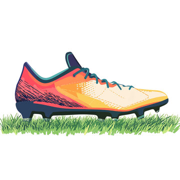  simple A close-up of a soccer cleat on a grassy field. flar vector