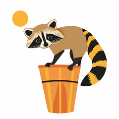  minimalist vector of A curious raccoon exploring a trash can in the moonlight. © daniel