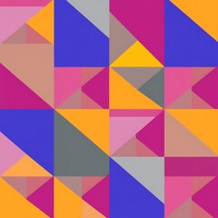 Vibrant Geometric Triangle Pattern: Abstract art featuring a captivating array of colorful triangles in pink, purple, orange, and blue hues. Ideal for modern design projects. 