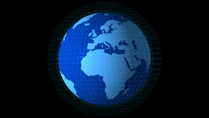 Earth globe planet background, blue world map black screen technology background