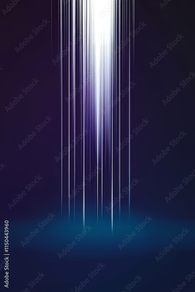 Poster streaks of light descending through a dark gradient background creating an ethereal atmosphere in a 