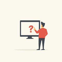  simple vector of man Pointing to a question mark on a screen