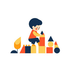 child playing with building blocks vector