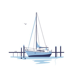  minimal flat sailboat docked at a small marina flat vector