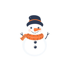  simple snowman with a carrot nose and scarf flar vector