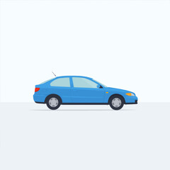 Blue Automobile Side View  Road Vehicle Illustration