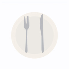 Flat Plate, Fork, and Knife Icon  Cartoon Vector Illustration