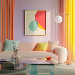 Stylish Living Room Featuring Pastel Colors and Modern Decor During Daylight Hours
