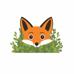  A curious fox peeking out from behind a bush. minimal vector