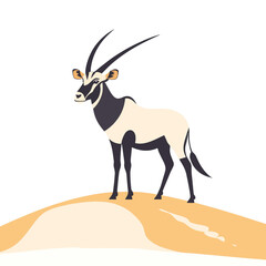  minimal flat A majestic oryx standing on a sand dune in the desert. flat vector