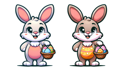 Easter celebration concept in cartoon style. Anthropomorphic Easter eggs with bunny on a transparent background , isolated, png, transparent, clipart, transparent background, cutout, cut-out