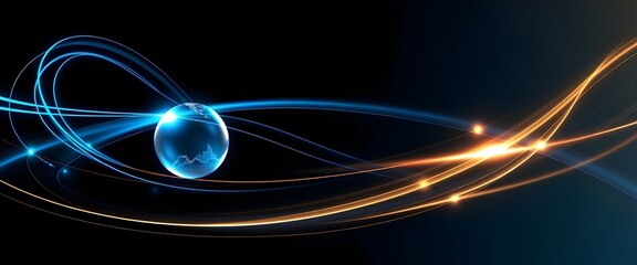 Abstract Globe with Flowing Light Lines on a Dark Background